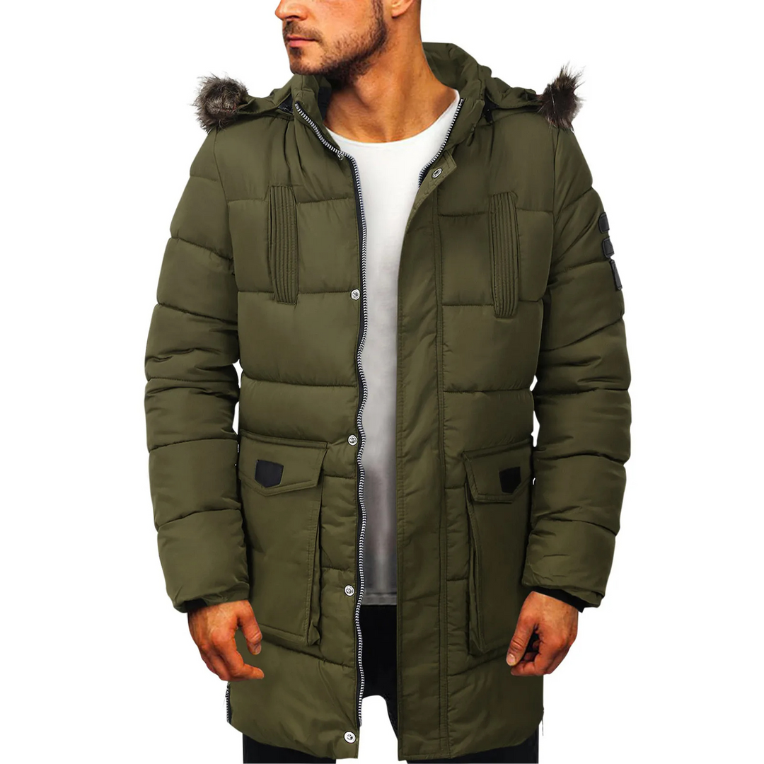 Herren Parka Winterjacke warm gefüttert mit Taschen und Kapuze