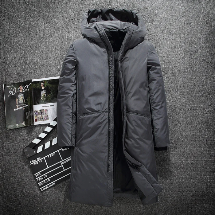 Herren Parka Winterjacke lang geschnitten mit Kapuze und Taschen