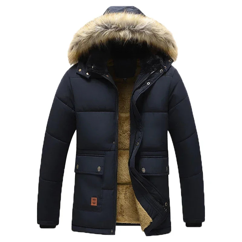 Herren Parka Winterjacke mit Fellkapuze und Fleece-Innenfutter