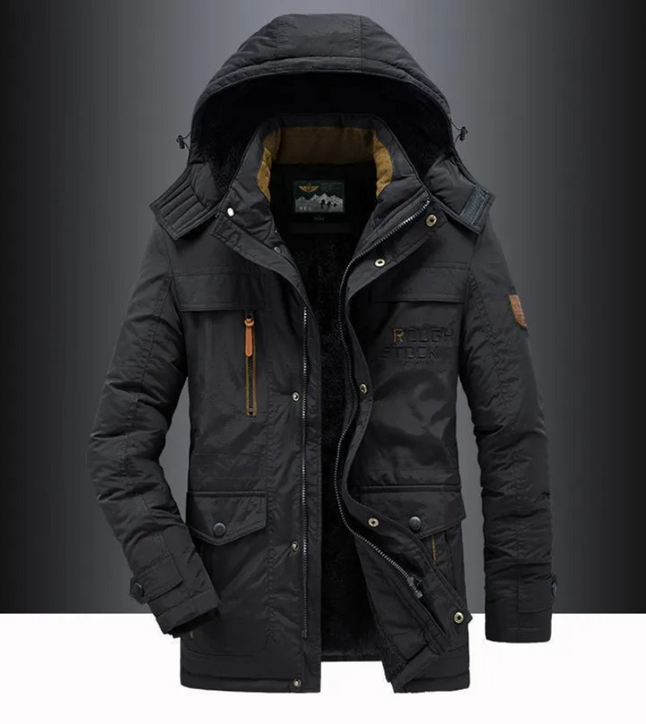 Herren Parka Winterjacke mit Fellkapuze und vielen Taschen