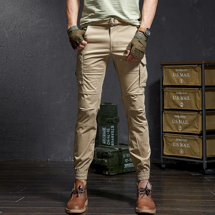 Militär Farbe skinny lange cargohose herren