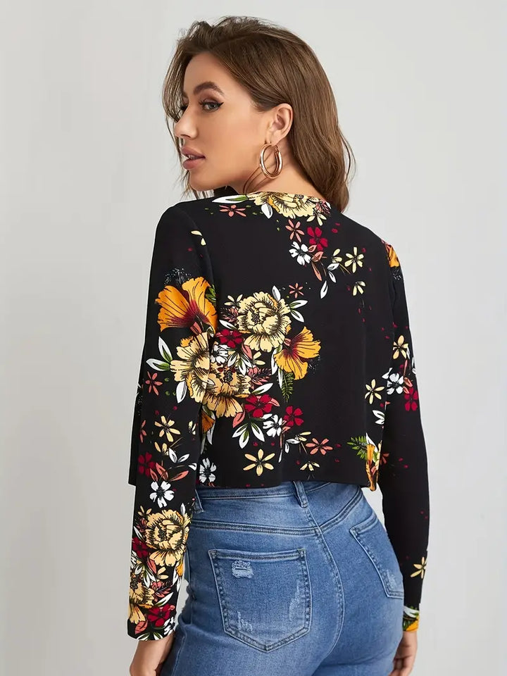 Blazer mit offener Front und Blumen