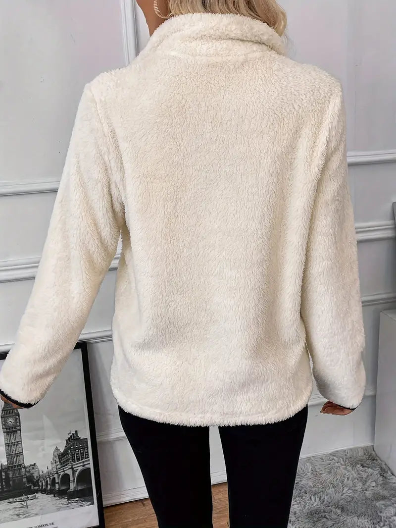 Bequemer Teddy-Pullover mit Reißverschluss für Frauen