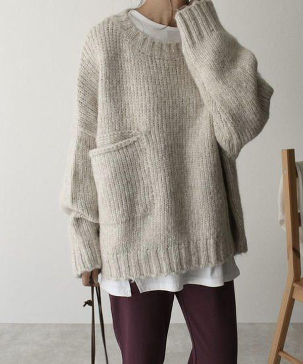 Übergroßer Strickpullover mit Tasche