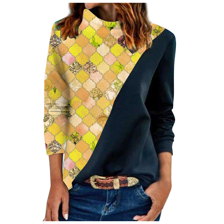 Women’s Geometric Design Langarm Bluse mit gerundetem Kragen