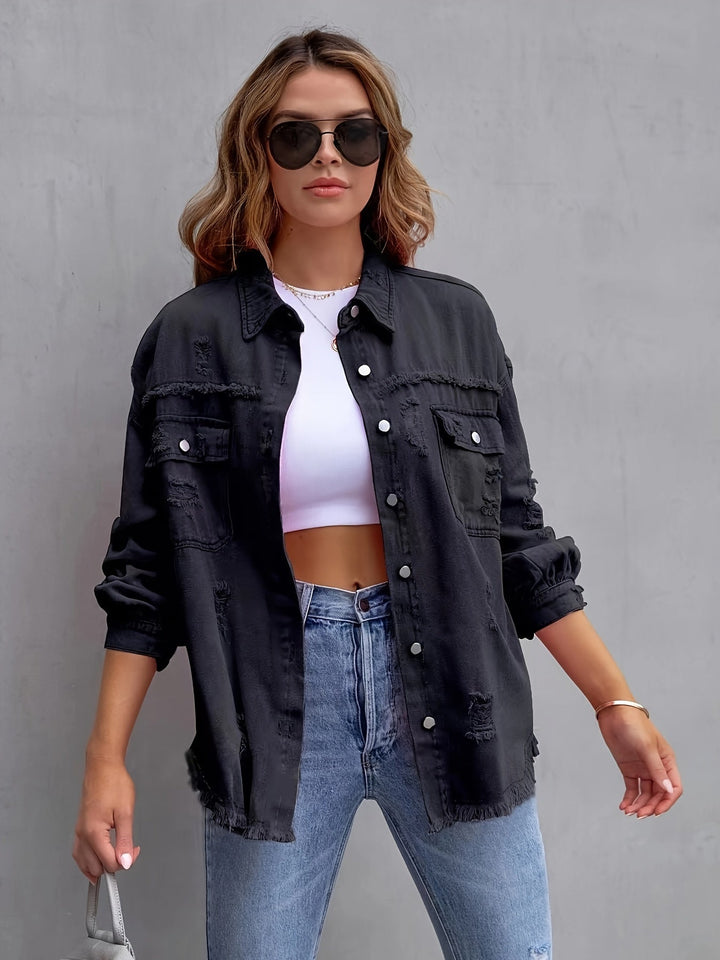 Übergroße Jeansjacke - Boho - Nicht elastisch, Unifarben, Knopfverschluss - Ideal für alle Jahreszeiten