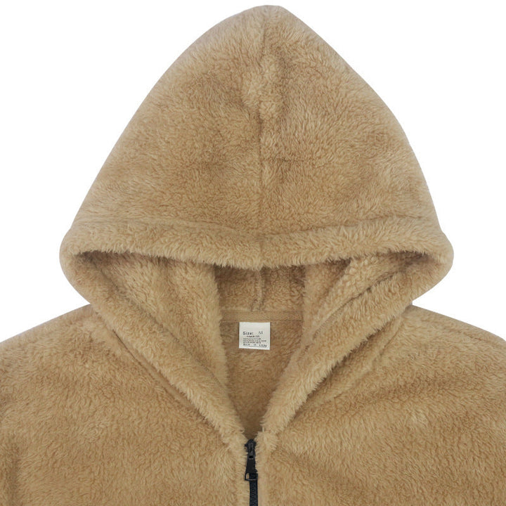 Warme, flauschige Teddyjacke für Herren mit Kapuze