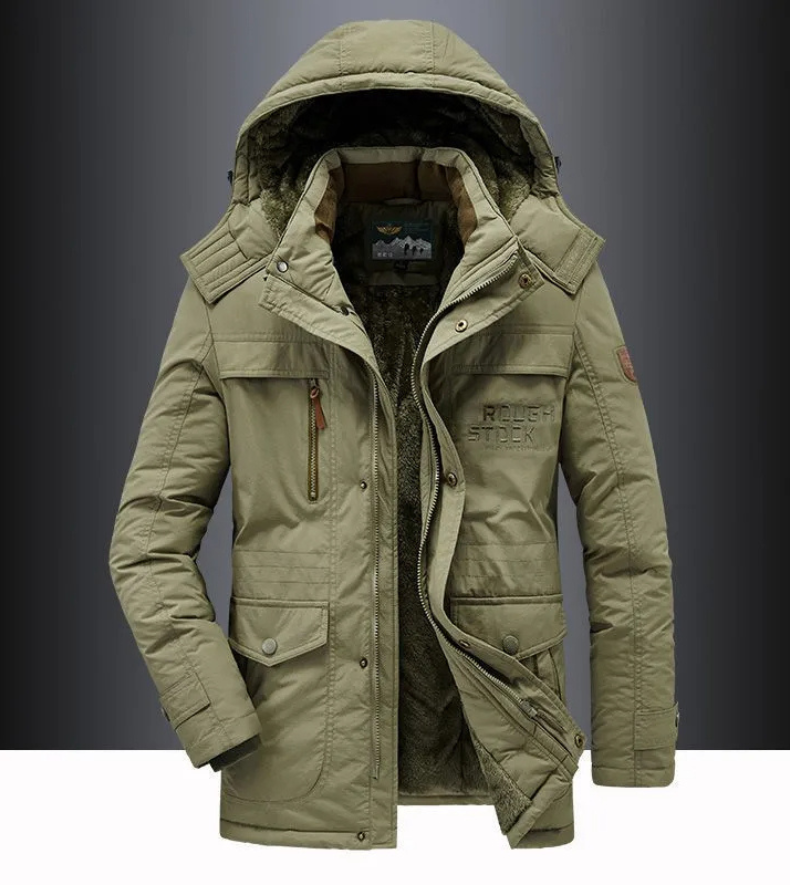 Herren Parka Winterjacke mit Fellkapuze und vielen Taschen