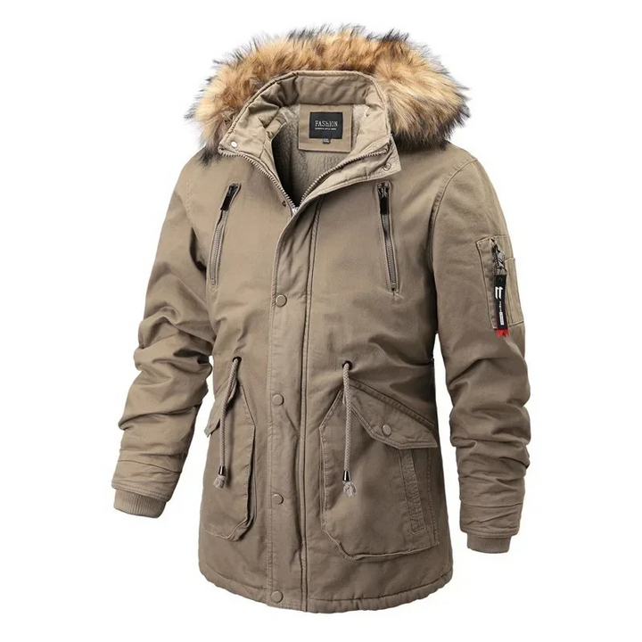 Herren Parka Winterjacke Mit Abnehmbarem Kunstfellkragen Und Warmem Futter