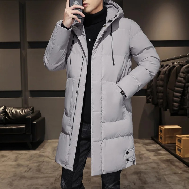 Puffer Jacke Herren Lang mit Kapuze und Praktischen Taschen