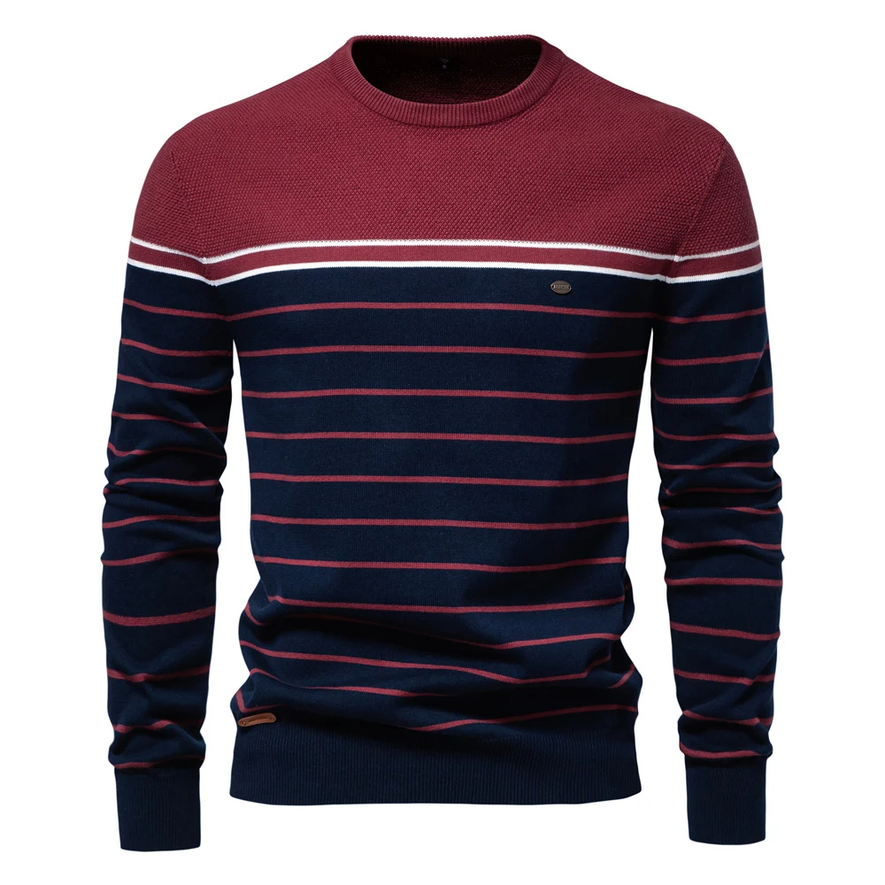 Gestreifter Rundhals-Pullover für Herren im maritimen Stil