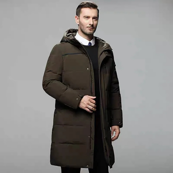 Herren Parka Winterjacke lang geschnitten mit Kapuze und Reißverschluss