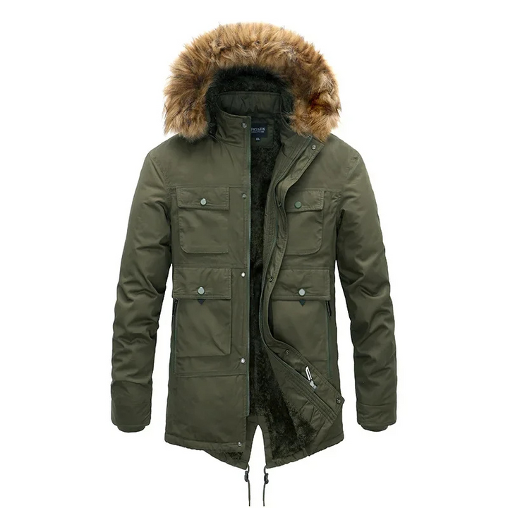 Herren Parka Winterjacke warm gefüttert mit Kapuze und vielen Taschen