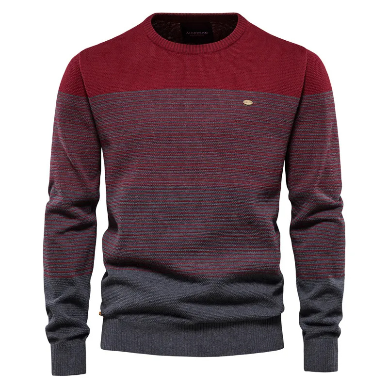 Multicolor Rundhals Herrenpullover mit modernem Streifenmuster