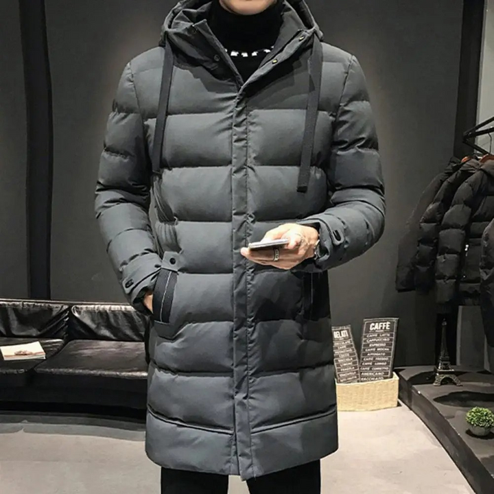 Puffer Jacke Herren Lang mit Verstellbarer Kapuze und Seitentaschen