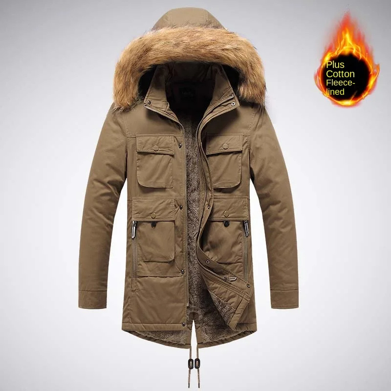 Herren Parka Winterjacke mit Fellkapuze und Fleece-Innenfutter