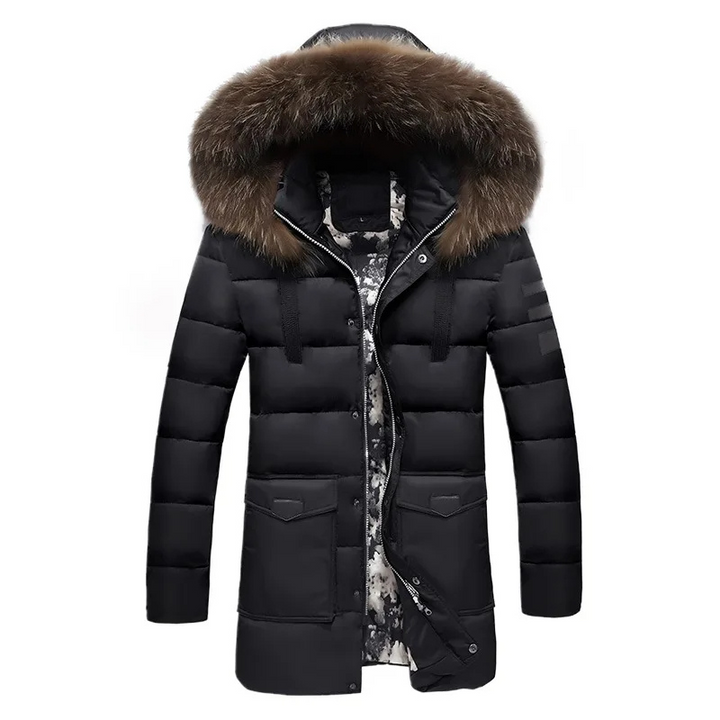 Herren Parka Winterjacke mit Fellkapuze und warmem Innenfutter