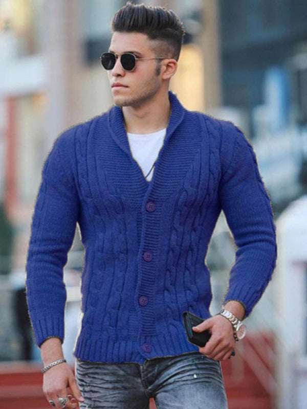 Unifarbene Herren Strickjacke mit langen Ärmeln und Knopfverschluss