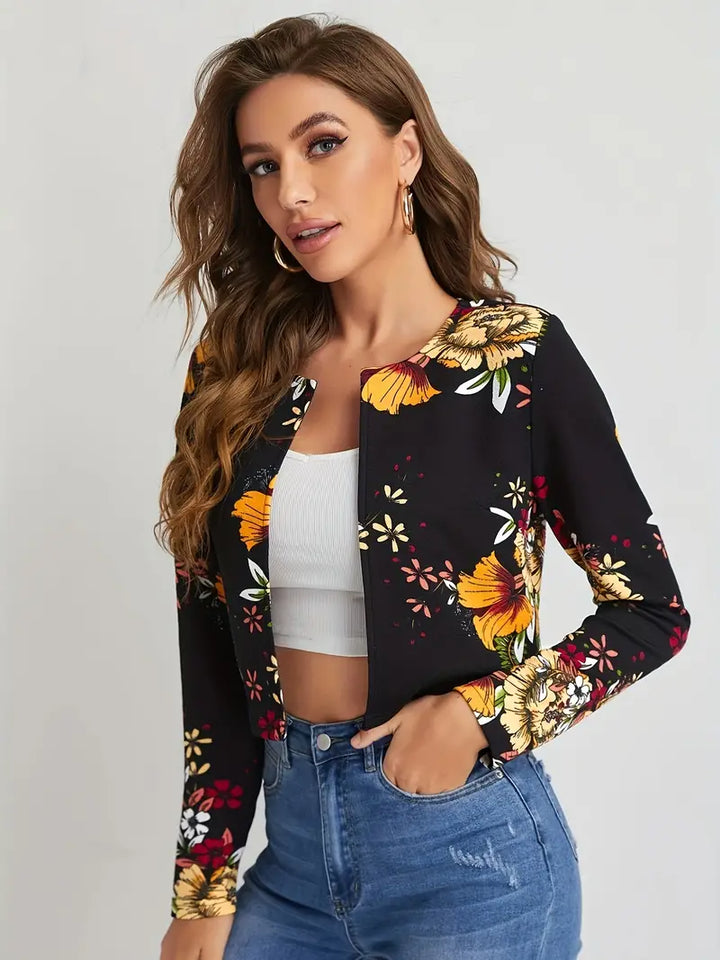 Blazer mit offener Front und Blumen