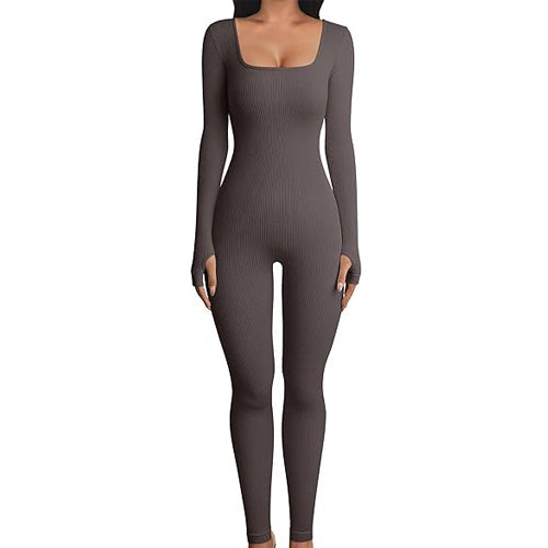 Bequemer Yoga Sport Fitness Jumpsuit Workout Langarm Quadratischer Kragen