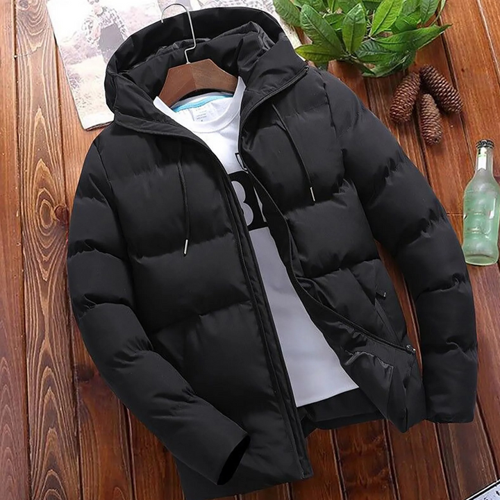 Herren Puffer Jacke mit Kapuze und Reißverschlusstaschen