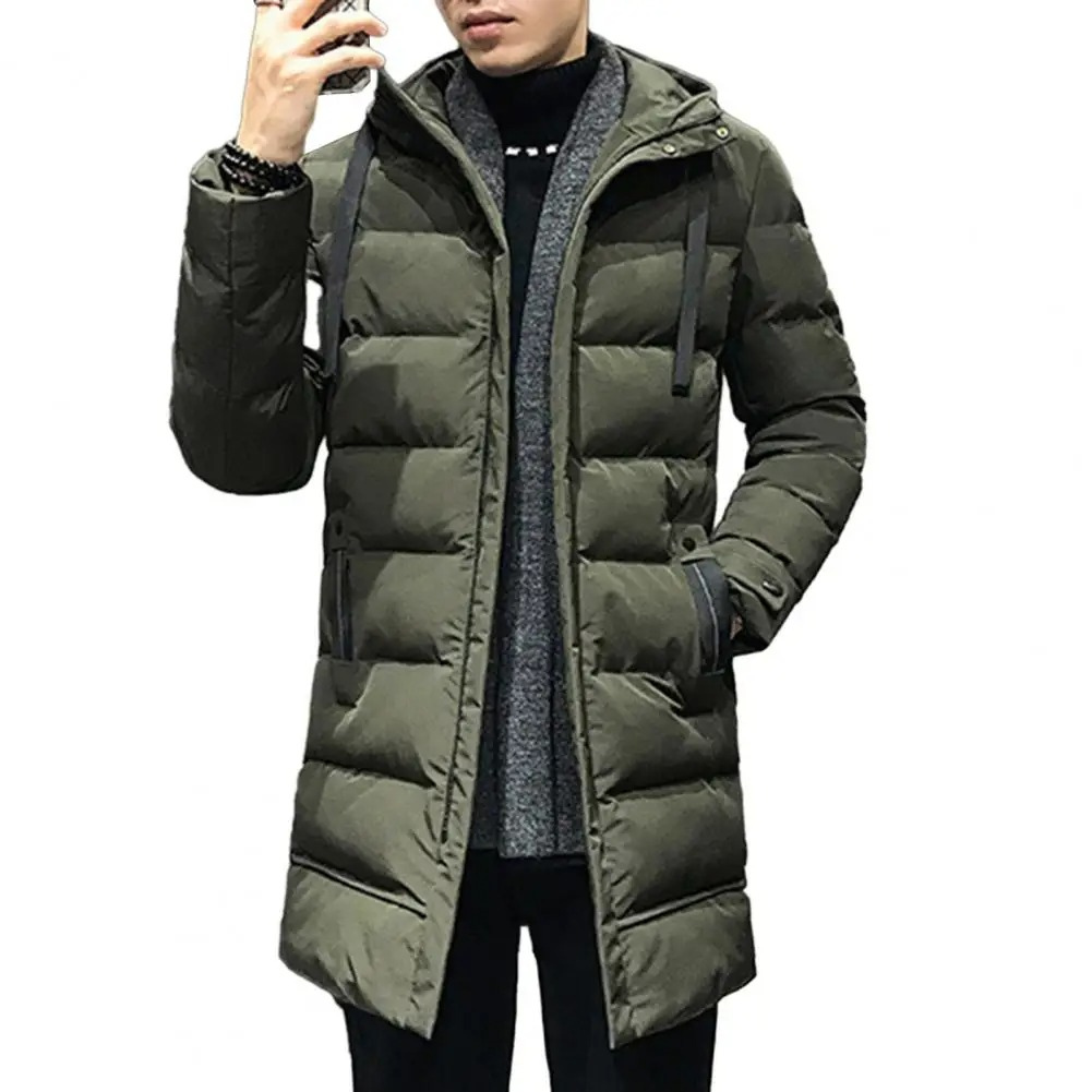 Puffer Jacke Herren Lang mit Verstellbarer Kapuze und Seitentaschen