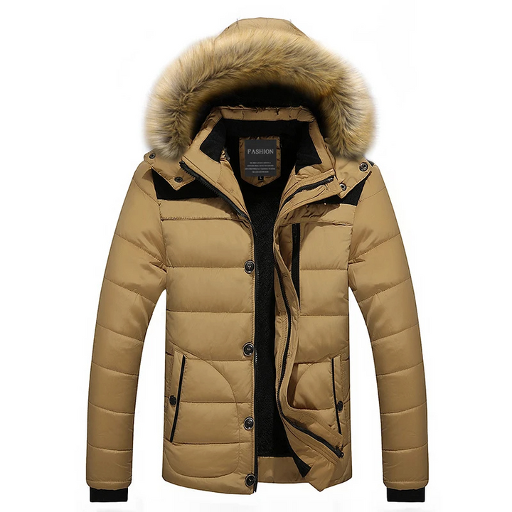 Herren Parka Winterjacke mit abnehmbarer Kapuze und Knopfverschluss