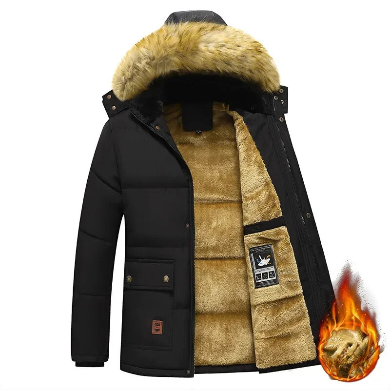 Herren Parka Winterjacke gefüttert mit Fellkapuze und Taschen