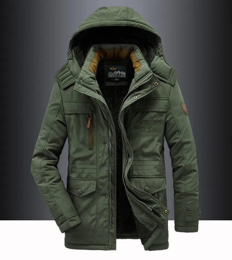 Herren Parka Winterjacke mit Fellkapuze und vielen Taschen