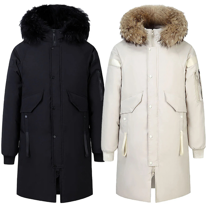 Herren - Parka Winterjacke - Mit Fellkapuze und Knopfverschluss - Warme und stylische Outdoorjacke