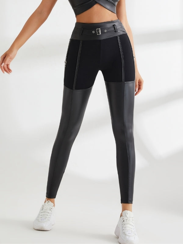 Athletische Weibliche PU Glänzende Leggings