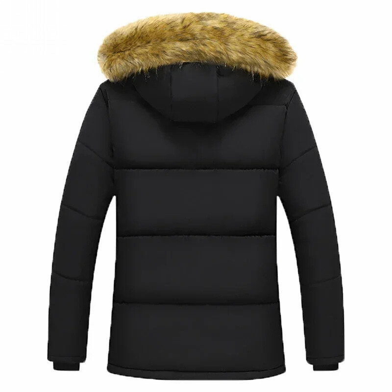 Herren Parka Winterjacke mit Fellkapuze und Fleece-Innenfutter