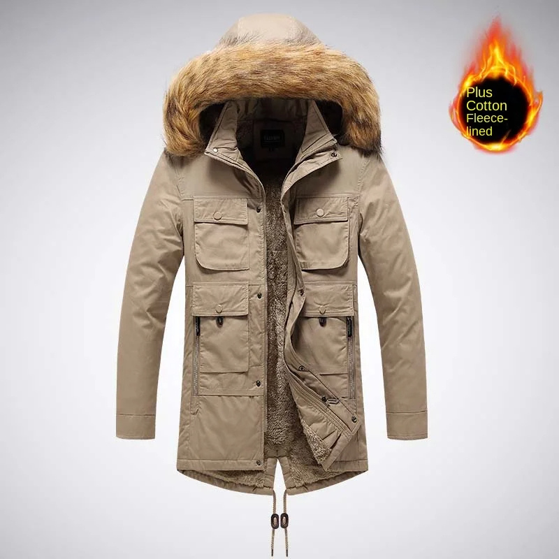 Herren Parka Winterjacke mit Fellkapuze und Fleece-Innenfutter