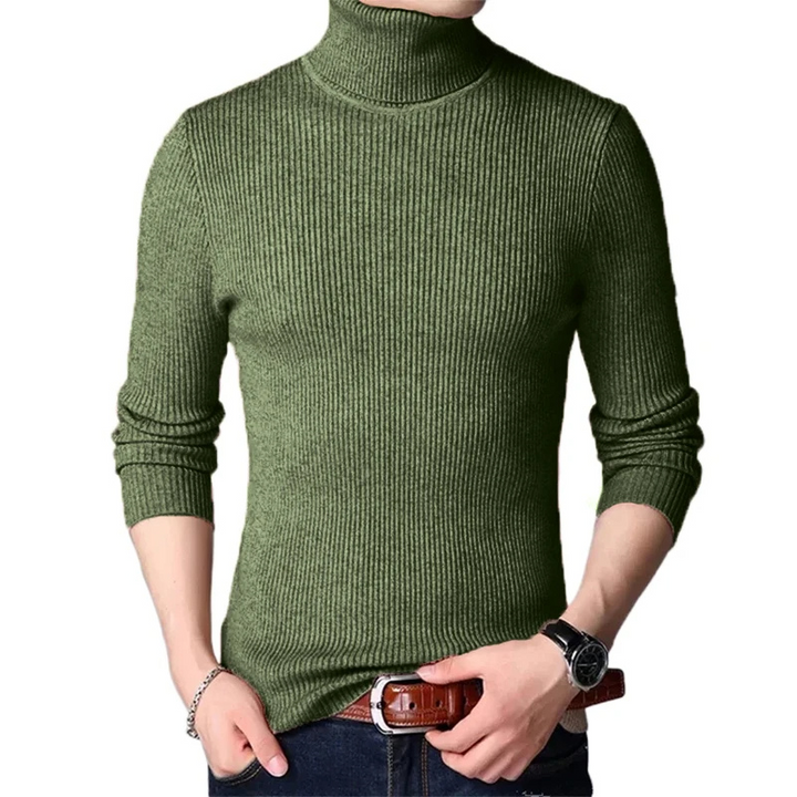 Gerippter Strickpullover Rollkragenpullover Herren