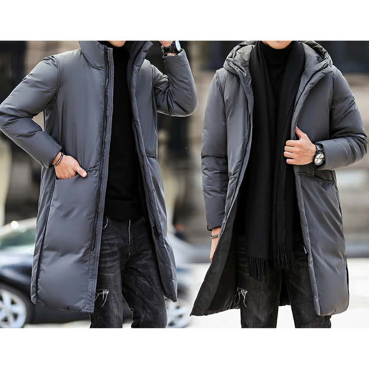 Herren Parka Winterjacke lang geschnitten mit Kapuze und Taschen