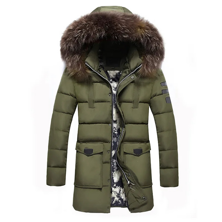 Herren Parka Winterjacke mit Fellkapuze und warmem Innenfutter