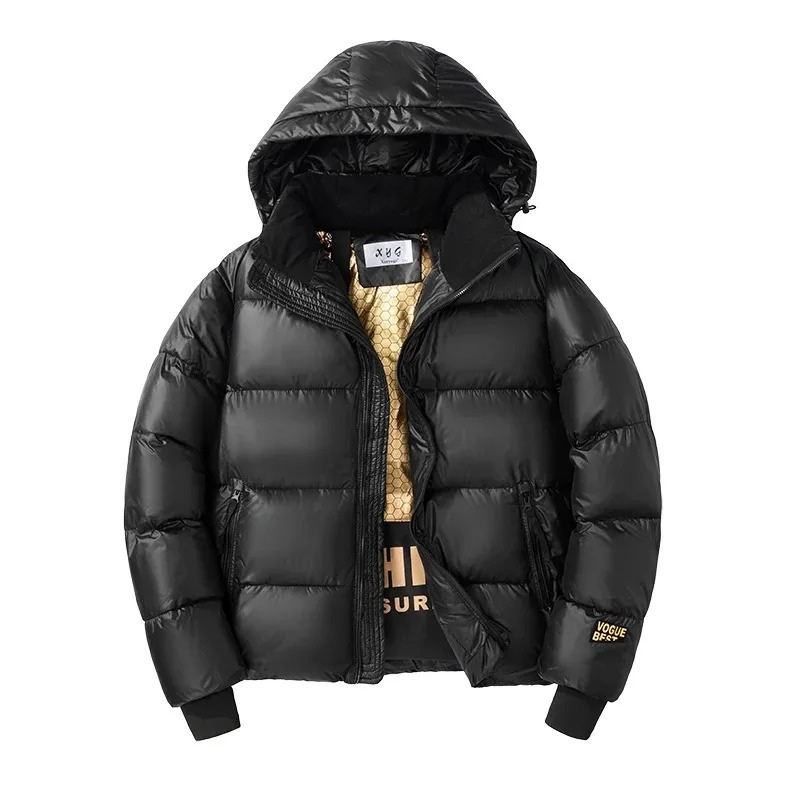 Herren Puffer Jacke mit Großer Kapuze und Wärmendem Futter