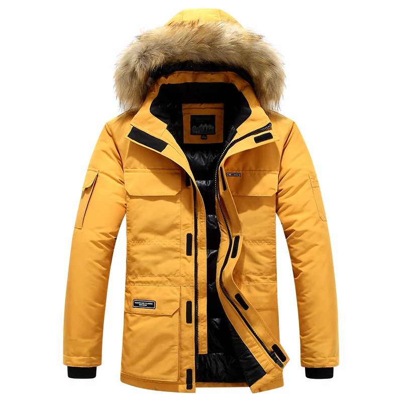 Herren Parka Winterjacke mit Fellkapuze und warmem Innenfutter