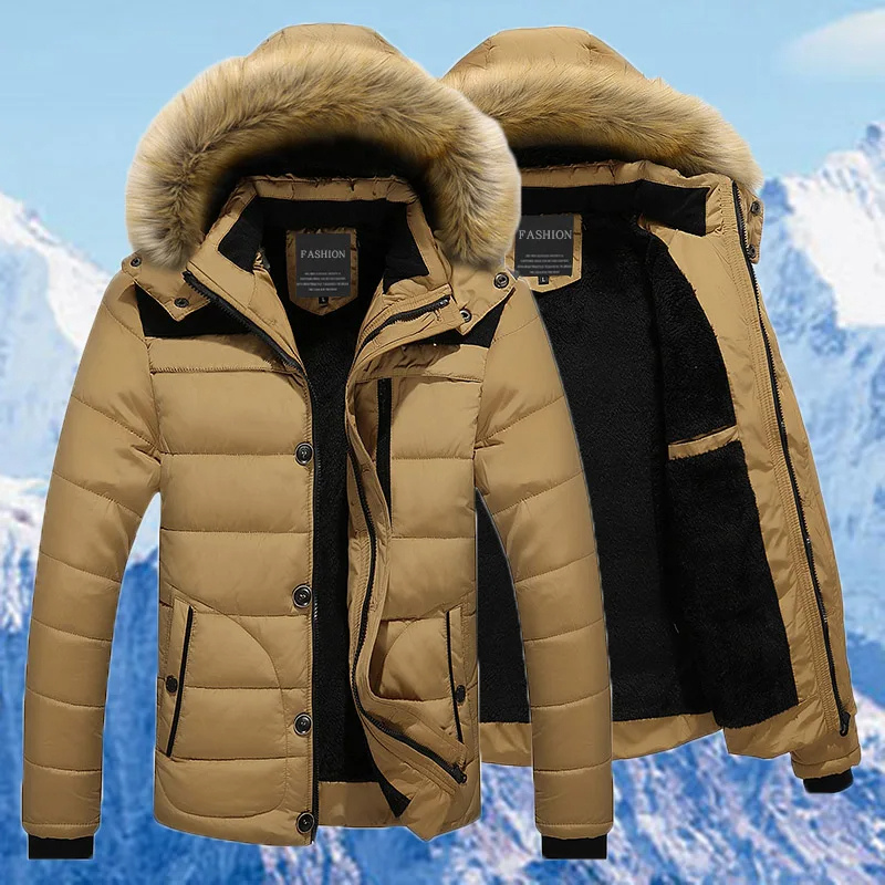 Herren Parka Winterjacke mit abnehmbarer Kapuze und Knopfverschluss