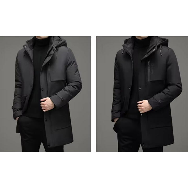 Herren Parka Winterjacke mit Kapuze und Reißverschlusstaschen