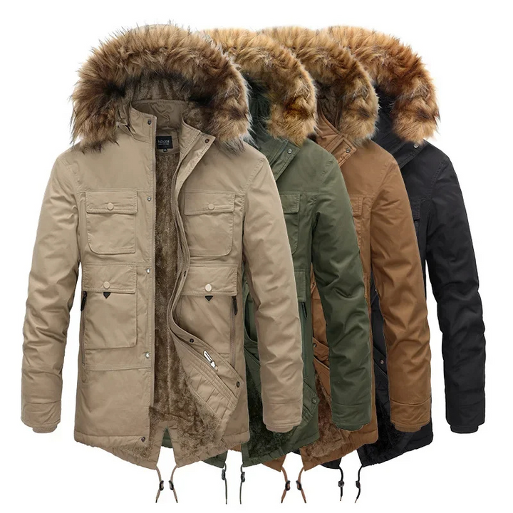 Herren Parka Winterjacke warm gefüttert mit Kapuze und vielen Taschen