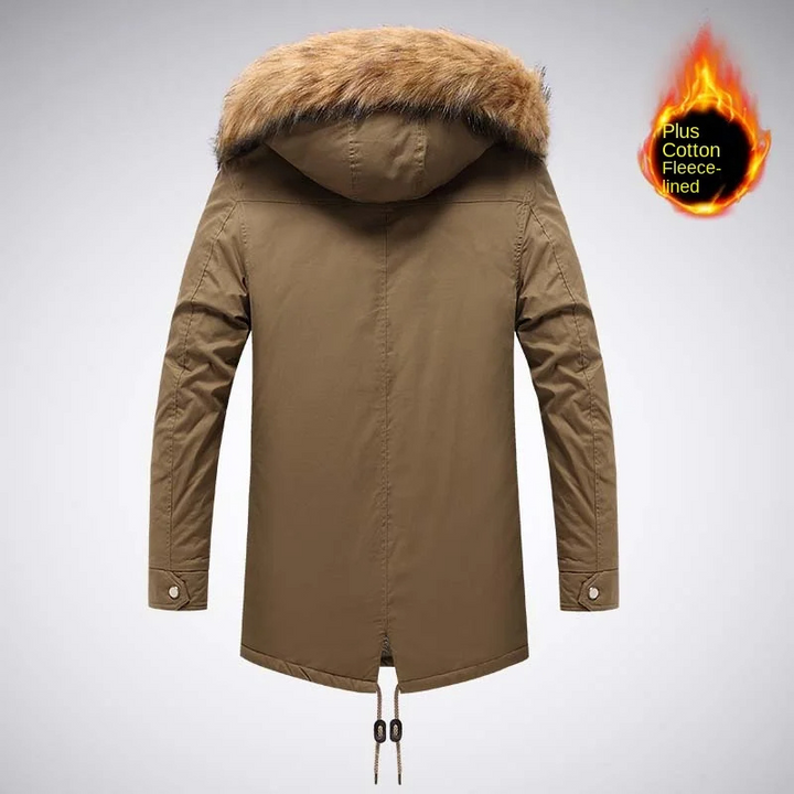 Herren Parka Winterjacke mit Fellkapuze und Fleece-Innenfutter