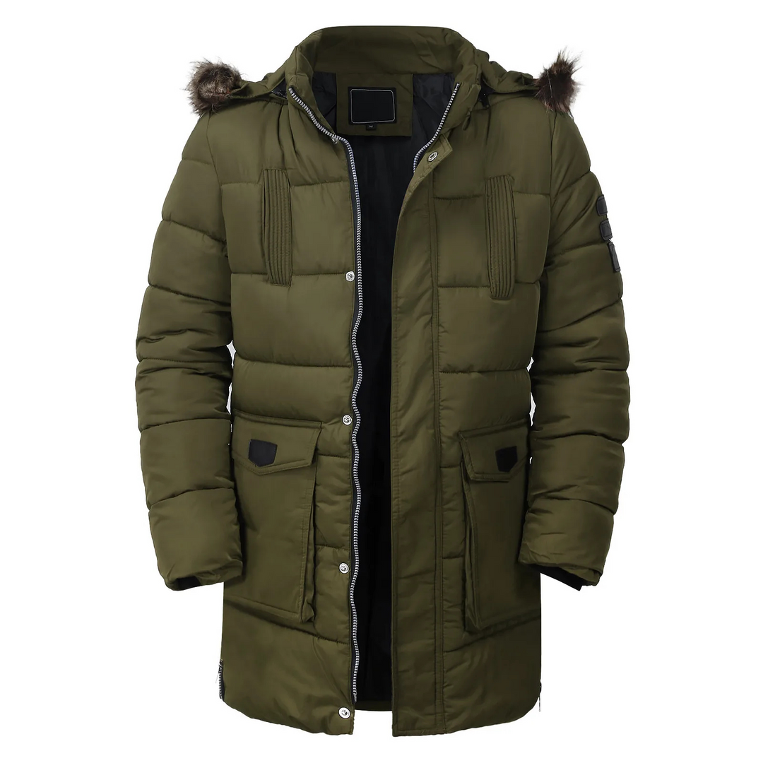 Herren Parka Winterjacke warm gefüttert mit Taschen und Kapuze