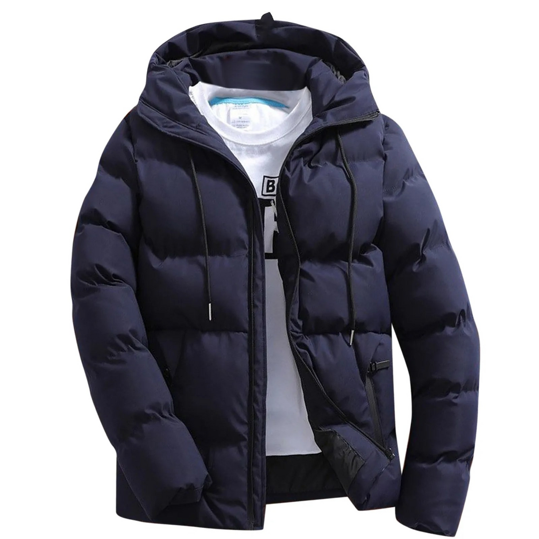 Herren Puffer Jacke mit Kapuze und Reißverschlusstaschen