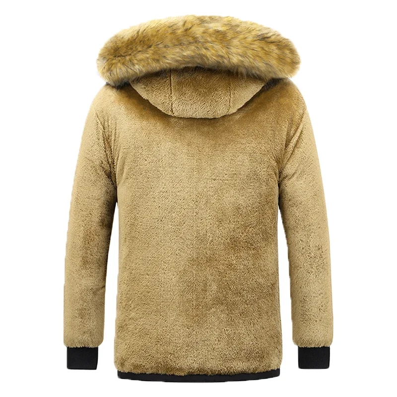 Herren Parka Winterjacke mit Fellkapuze und Fleece-Innenfutter