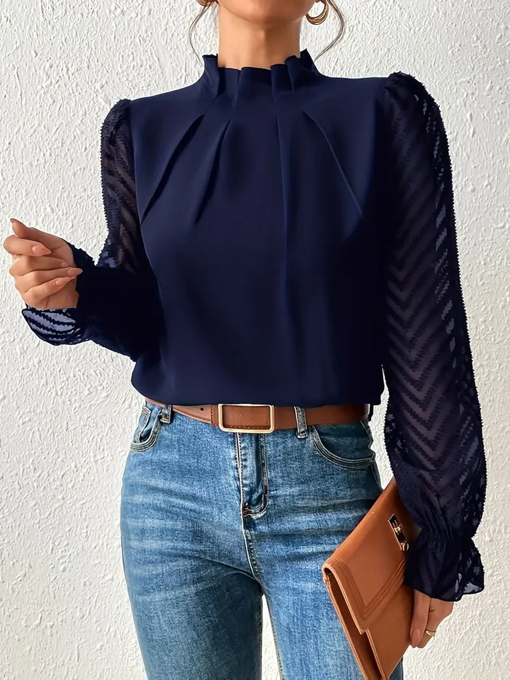 Schicker plissierter top mit netzärmeln für damen