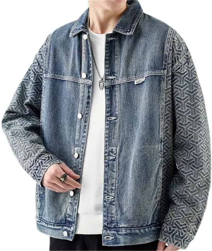 Jeansjacke mit gemusterten Ärmeln