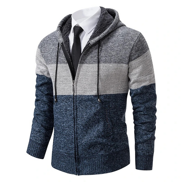 Herren-Kapuzenpullover, Strickjacke mit Reißverschluss und Kordelzug