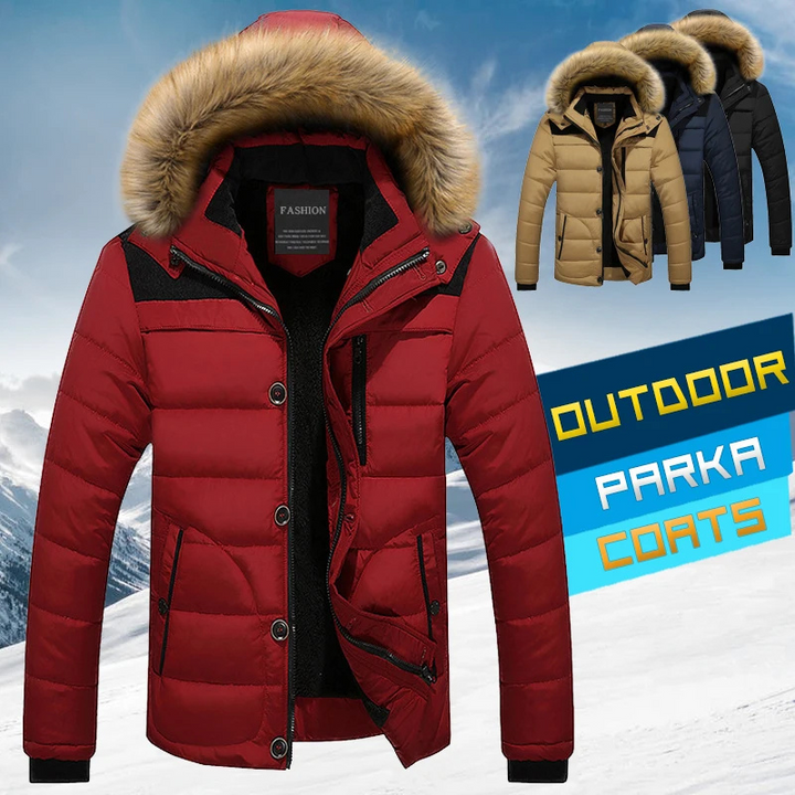 Herren Parka Winterjacke mit abnehmbarer Kapuze und Knopfverschluss