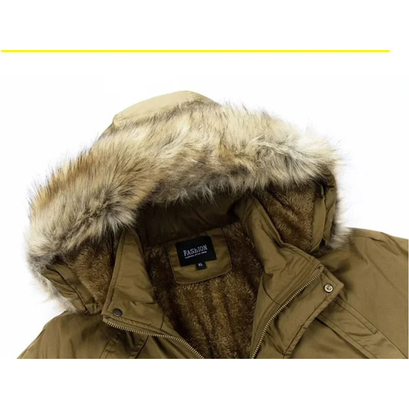 Herren Parka Winterjacke mit Fellkapuze und Reißverschlusstaschen